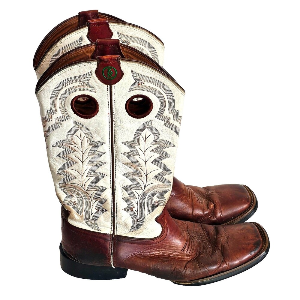 Tony Lama RR4007 Men's Leather Square Toe Buckaroo Cowboy Boots Size: 10D READ